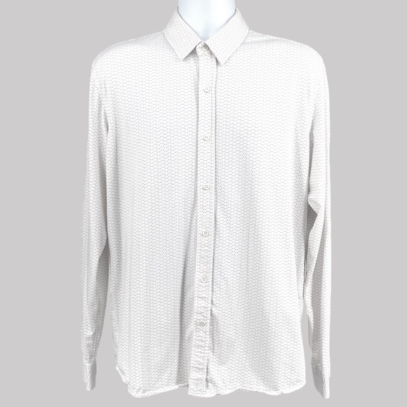 Buttercloth Icy Cotton Mens Patterned Stretch Button Down, White/Grey, Size L - Picture 1 of 9